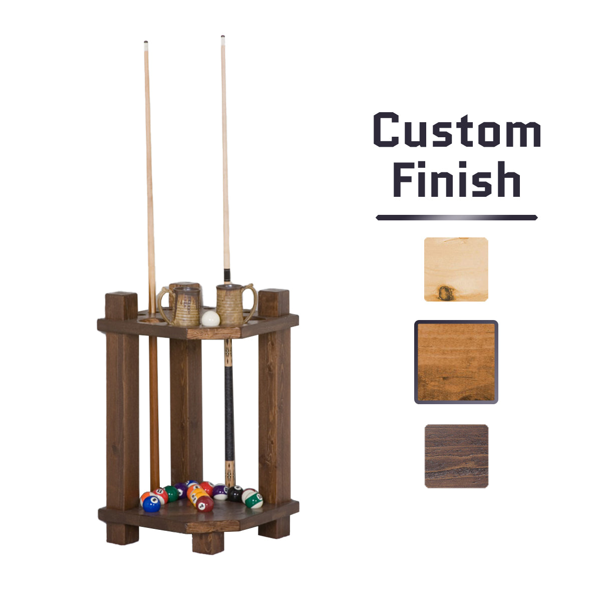 Barnwood Corner Cue Rack in Dark finish