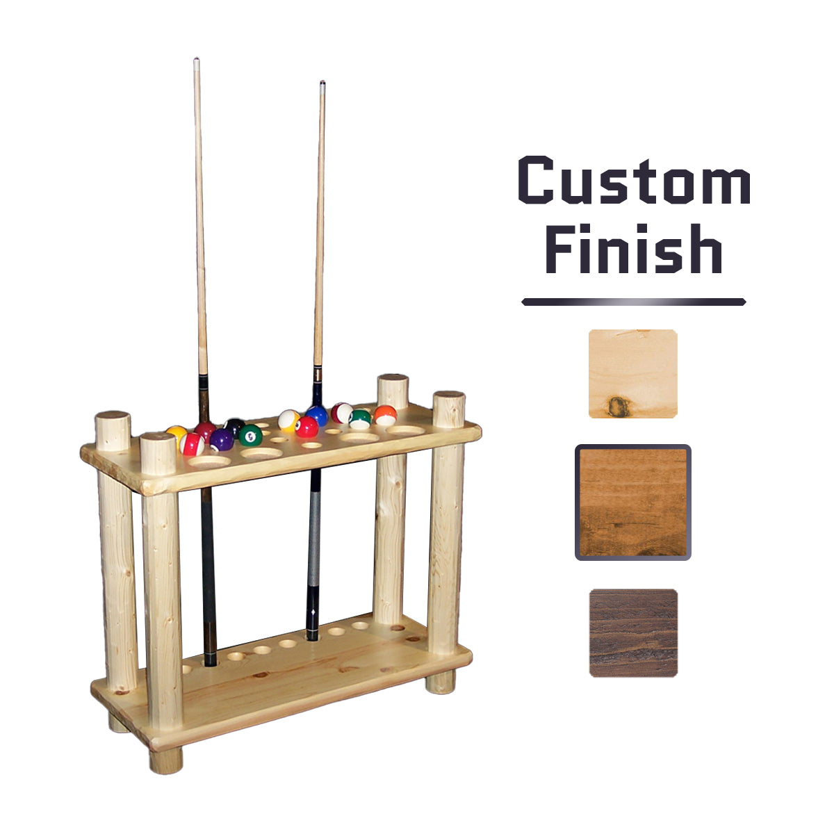 Log Floor Cue Rack in Clear finish