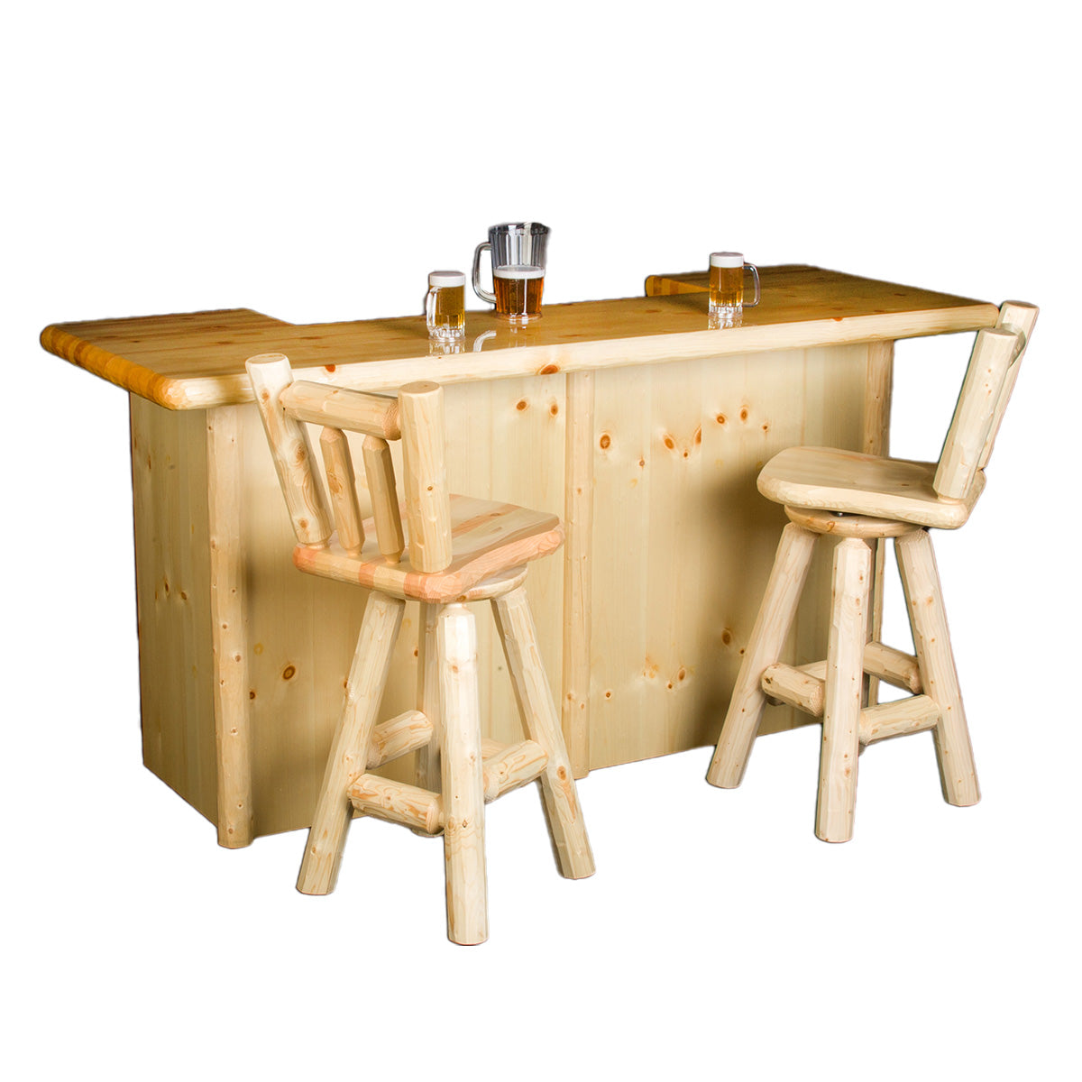 85 Inch Log Bar Counter Front with our log bar stools (not included)