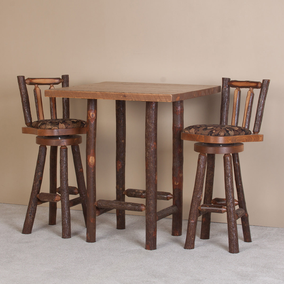 Sawtooth Hickory Bar Table with matching Upholstered Sawtooth Hickory Bar Stools