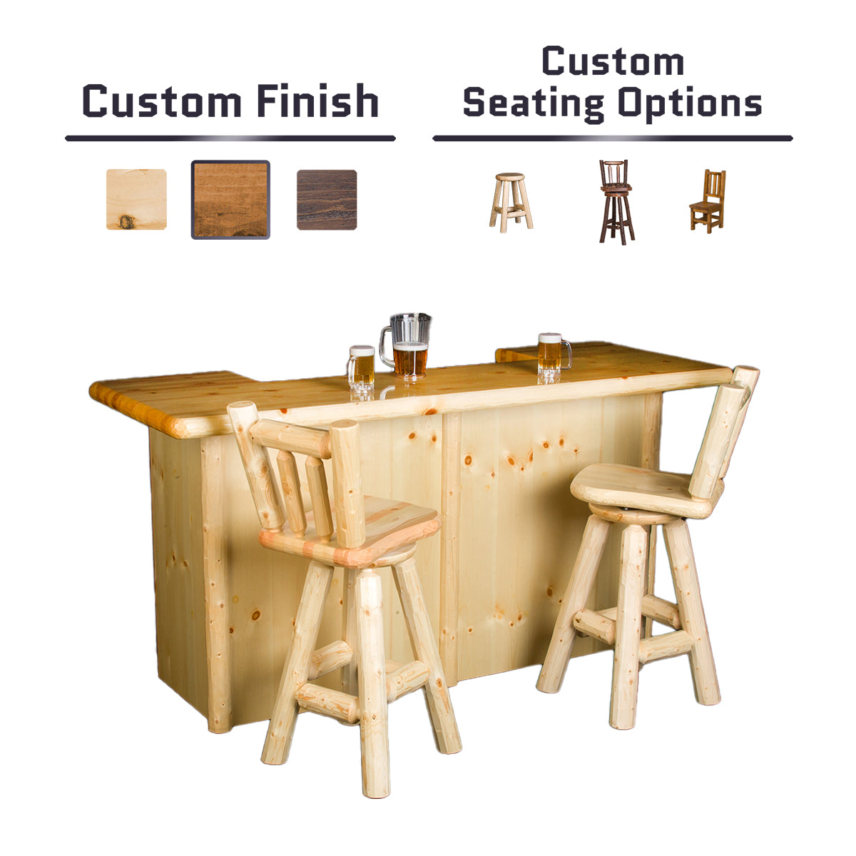 Log Bar Set (Counter + your choice of Stools) - Dads Heaven