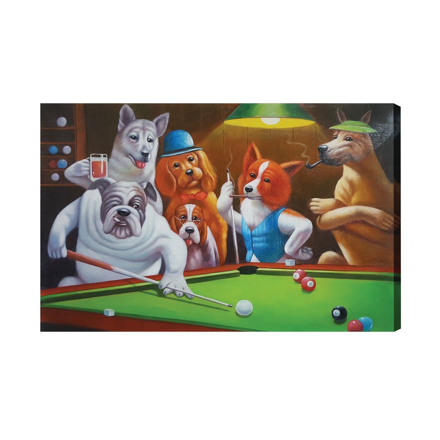 Oil Painting On Canvas - Dogs Playing Pool
