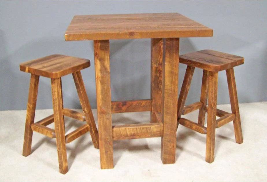 Barnwood Bar Table in Honey Pine Finish with matching pub stools