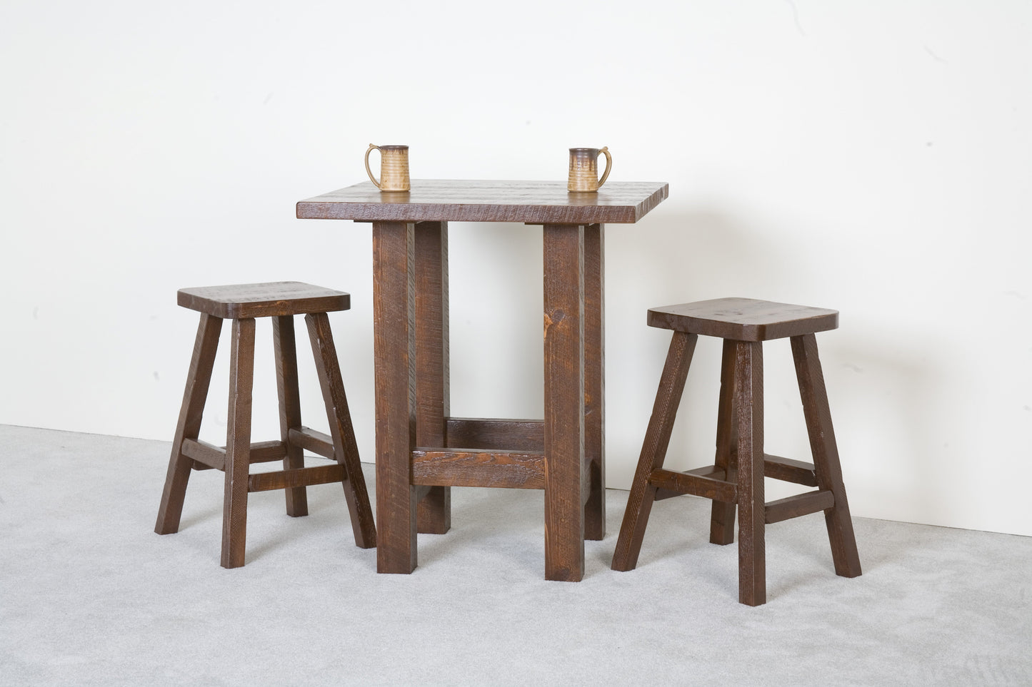 Barnwood Bar Table in Dark Finish with matching pub stools