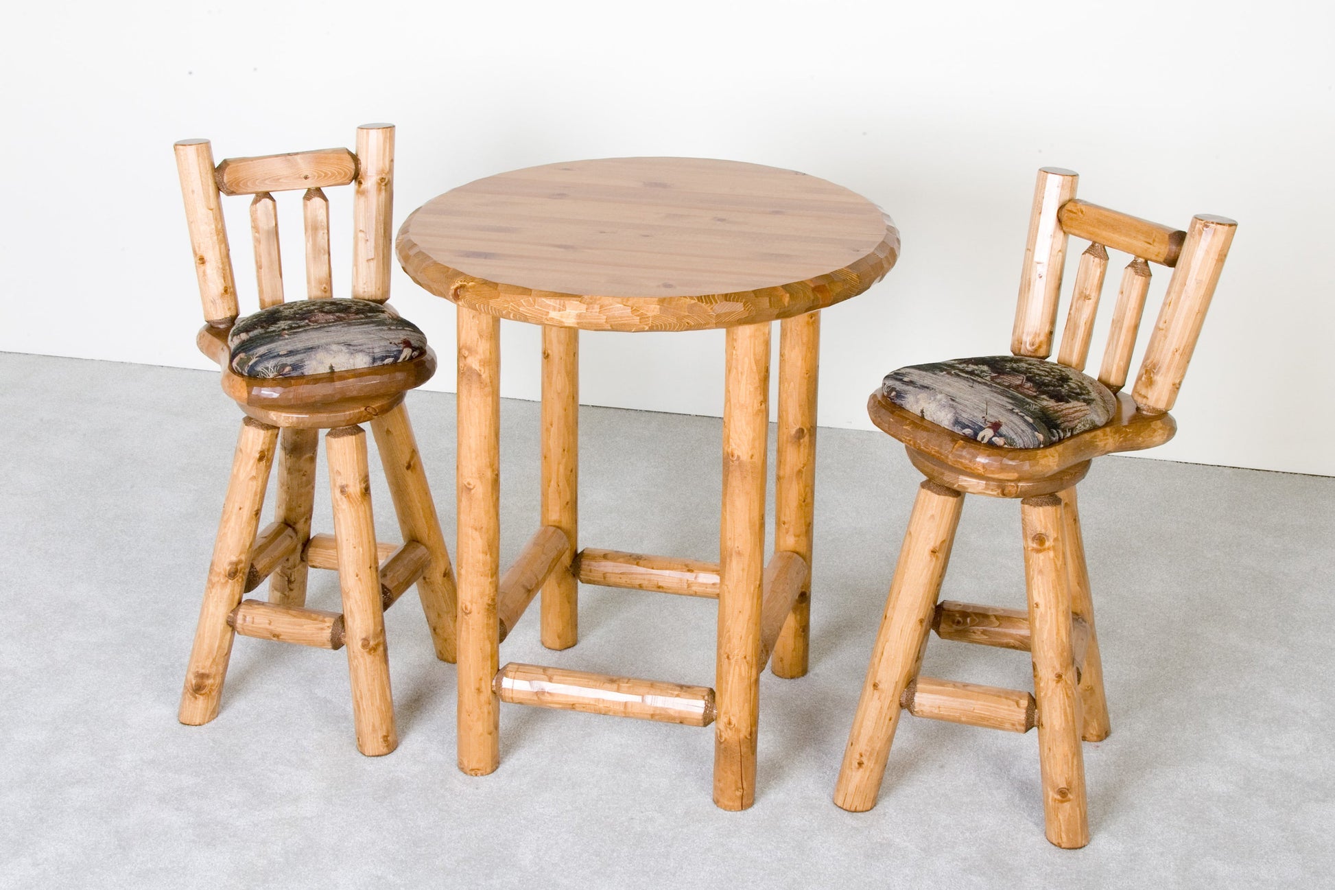 Log Bar Table with matching Upholstered Log Bar Stools