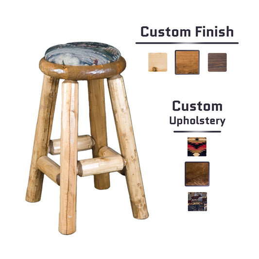 Log Upholstered Pub Stool in Clear finish