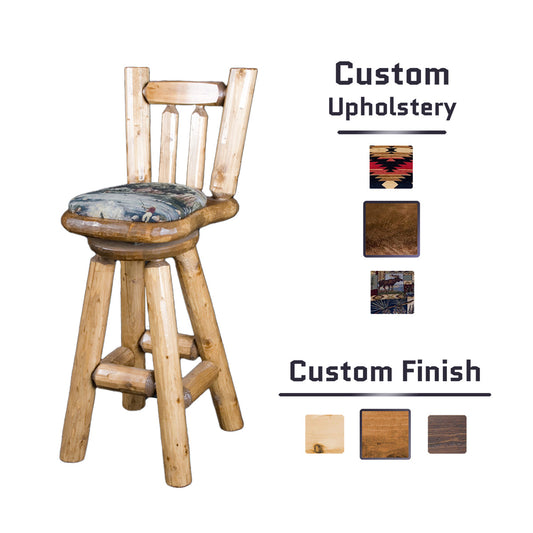 Log Upholstered Bar Stool in Honey Pine finish