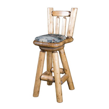 Log Upholstered Bar Stool in Honey Pine finish