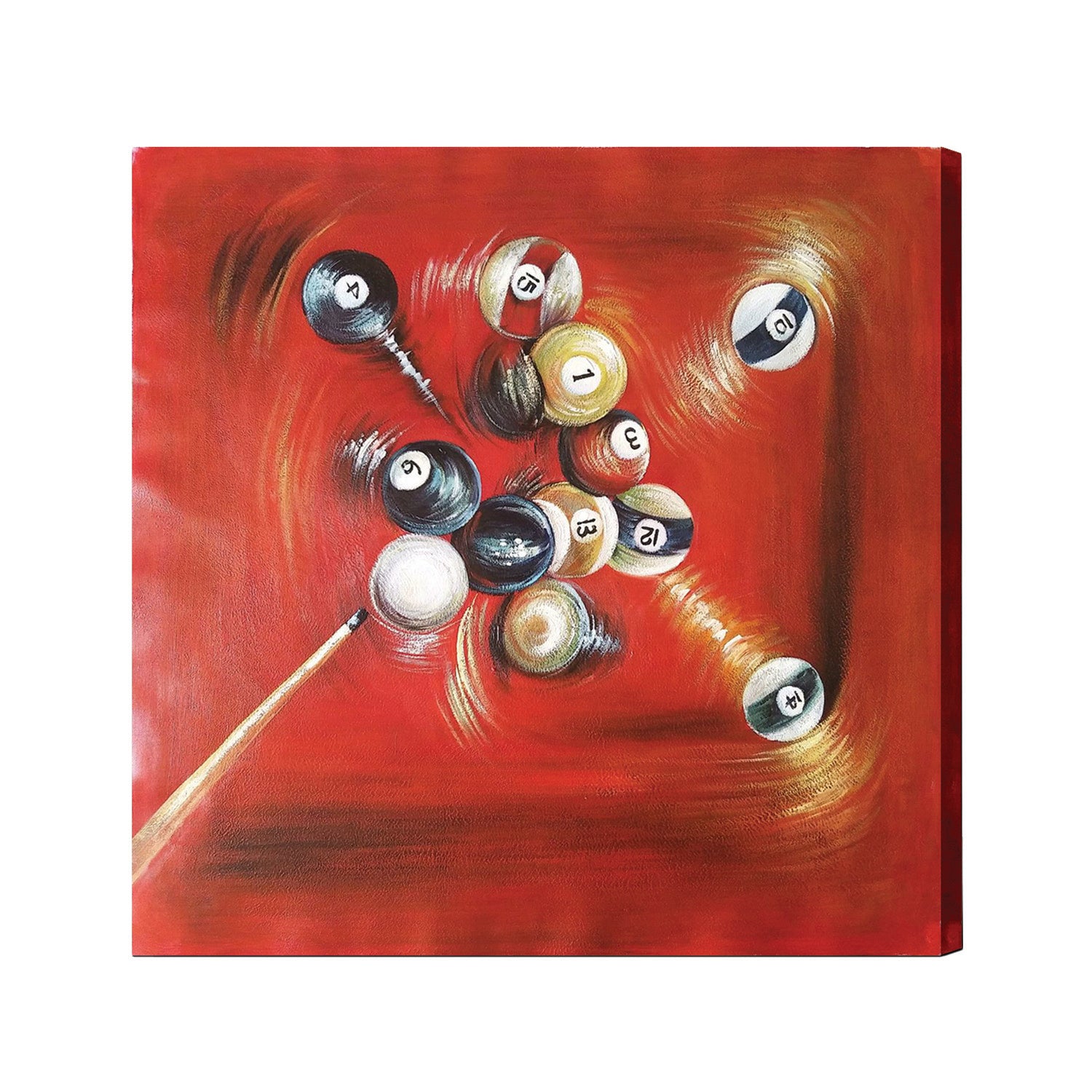 Oil Painting On Canvas - Balls In Motion With Cue